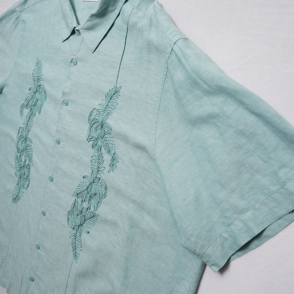 Cubavera Button Up Shirt Mens 4XLT Aqua Blue Linen Blend Embroidered Big Tall - Picture 6 of 15